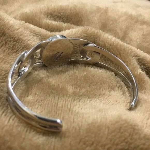 TAXCO Black Onyx Cabochon and Split Shank Sterling Silver Cuff Bangle - Picture 3 of 8